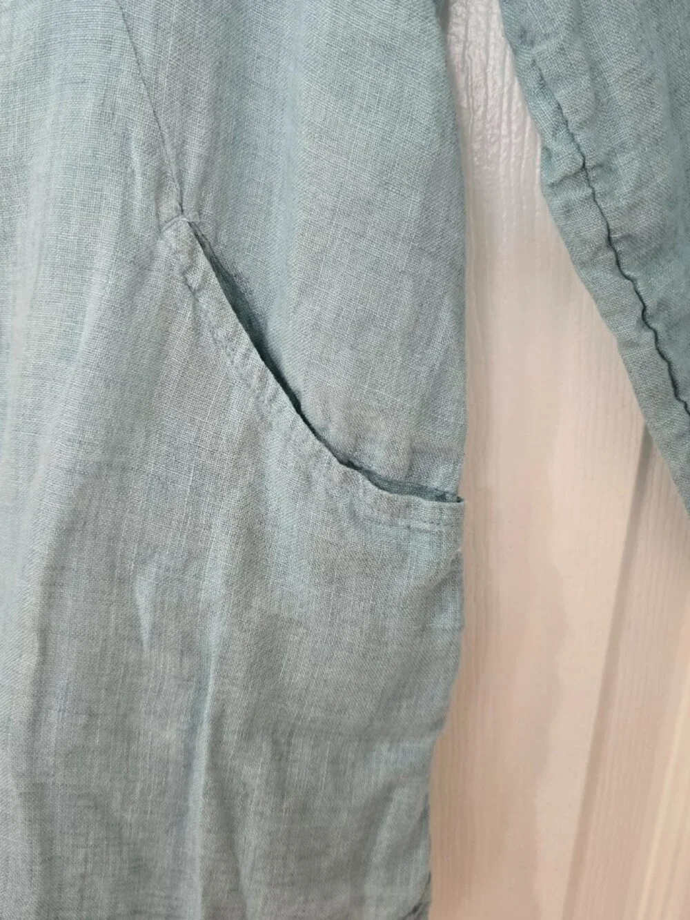 Sigrid Olsen Women's 100% Linen Shirt Button Down Roll Tab Sleeve Aqua Blue Sz L - Picture 5 of 8
